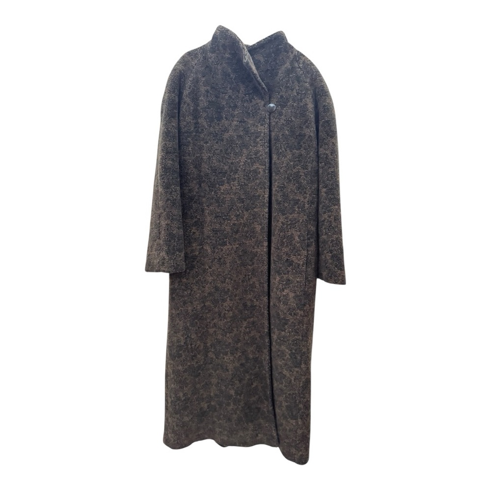 Simon Chang Women long Coat wool blend Brown Jacquard  L/XL Made in Canada
